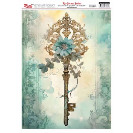 Llave con flor. Papel de arroz 29.7x42cm. 18473. Rich. Los mejores productos en L'aura Bella, tu tienda online