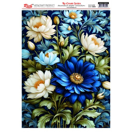 Flores azules y blancas. Papel de arroz 29.7x42cm. 18804. Rich. Los mejores productos en L'aura Bella, tu tienda online