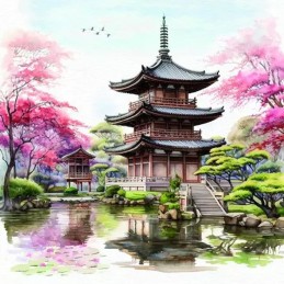 Servilleta para decoupage: Paisaje con una Pagoda. 373705. Los mejores productos en L'aura Bella, tu tienda online