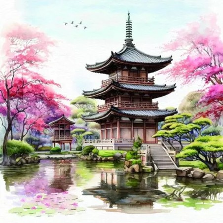 Servilleta para decoupage: Paisaje con una Pagoda. 373705. Los mejores productos en L'aura Bella, tu tienda online