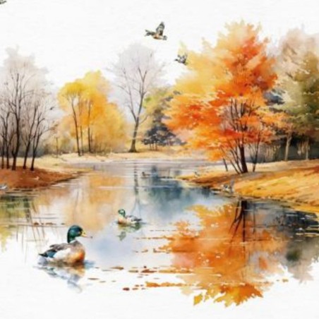 Servilleta para decoupage: Paisaje otoñal con patos. 343217. Los mejores productos en L'aura Bella, tu tienda online