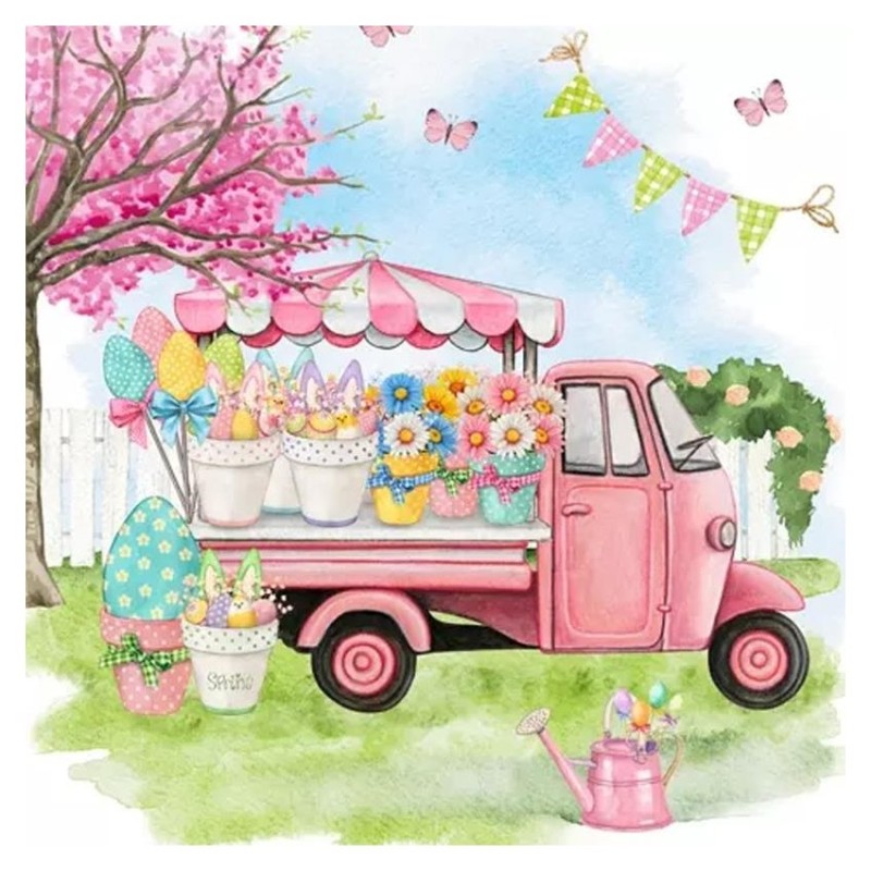 Servilleta para decoupage: Motocarro rosa con flores. 381035. Los mejores productos en L'aura Bella, tu tienda online