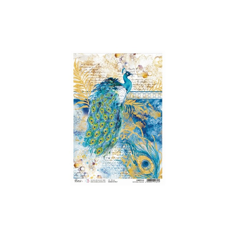 Papel de arroz A4. Piuma Nocturnal Peacock. Ciao Bella. Los mejores productos en L'aura Bella, tu tienda online