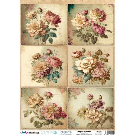 Flores vintage, 6 imágenes. SPA5219. papel soft japonés. Montejo. Los mejores productos en L'aura Bella, tu tienda online