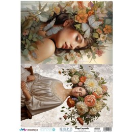 Dos retratos de mujer con flores. SPA5843. papel soft japonés. Montejo. Los mejores productos en L'aura Bella, tu tienda online