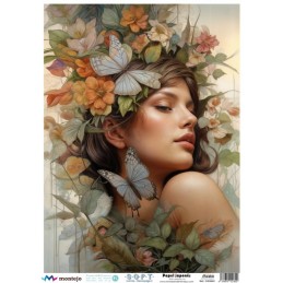 Mujer de perfil y mariposas. SPA5842. papel soft japonés. Montejo. Los mejores productos en L'aura Bella, tu tienda online
