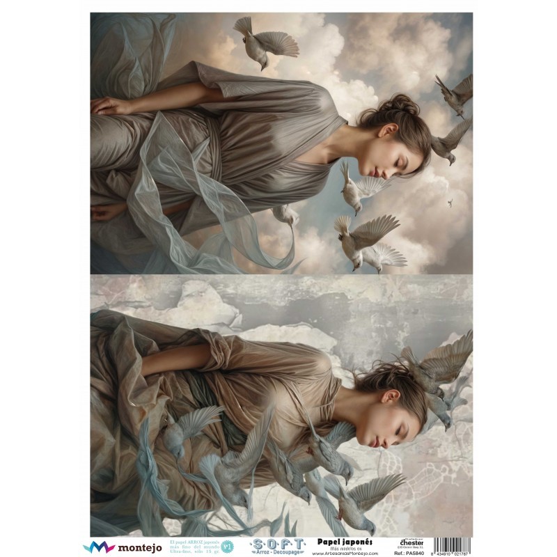 Mujeres con pájaros volando. SPA5840. papel soft japonés. Montejo. Los mejores productos en L'aura Bella, tu tienda online
