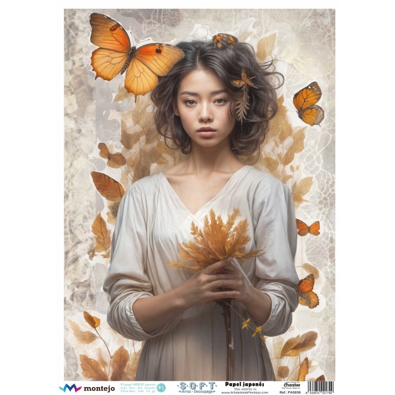 Mujer con mariposas 2. SPA5836. papel soft japonés. Montejo. Los mejores productos en L'aura Bella, tu tienda online