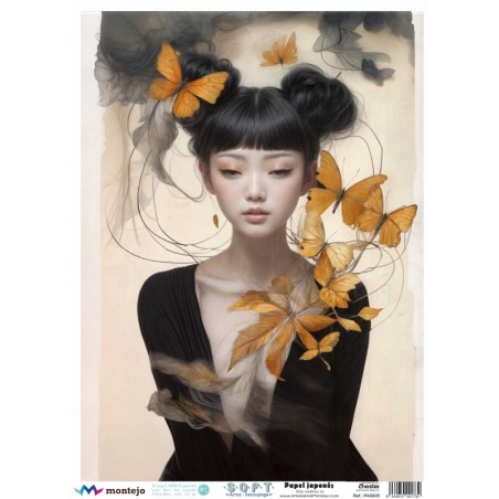 Mujer con mariposas 1. SPA58365. papel soft japonés. Montejo. Los mejores productos en L'aura Bella, tu tienda online