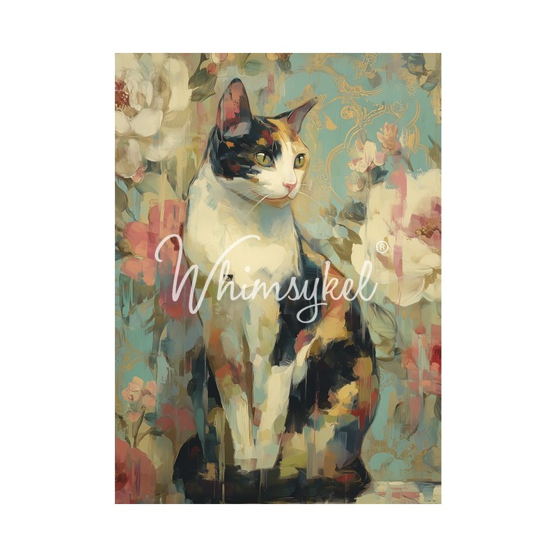 Calico Cat. Papel Tissue para Decoupage. Whimsykel Designs. Los mejores productos en L'aura Bella, tu tienda online.