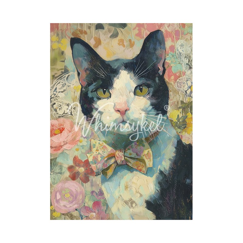 Gato Tuxedo. Papel Tissue para Decoupage. Whimsykel Designs. Los mejores productos en L'aura Bella, tu tienda online.
