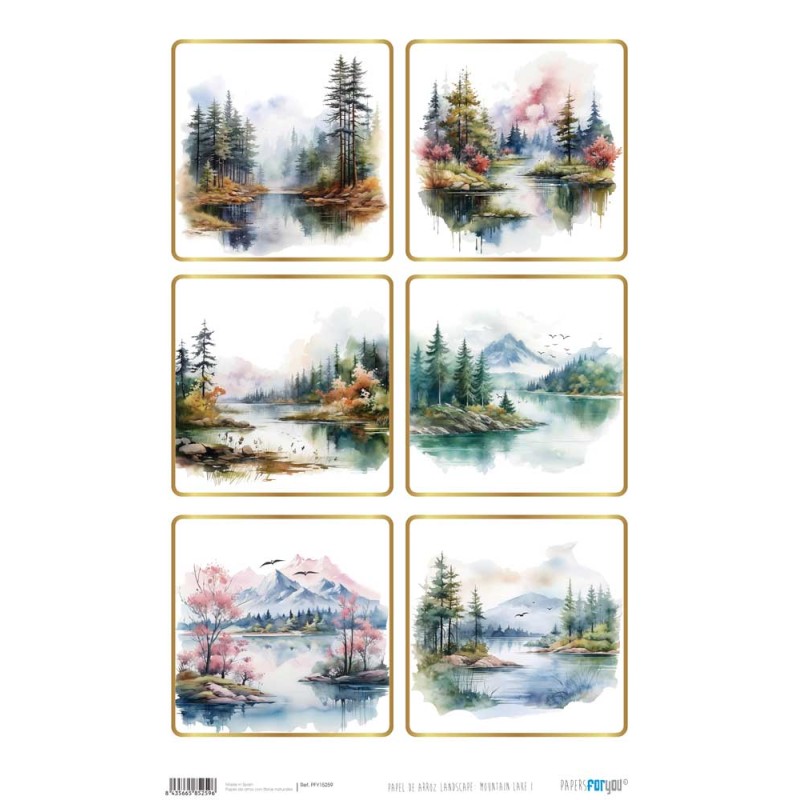 Papel de arroz Landscape: Mountain Lake I. PFY15259. Los mejores productos en L'aura Bella tu tienda online