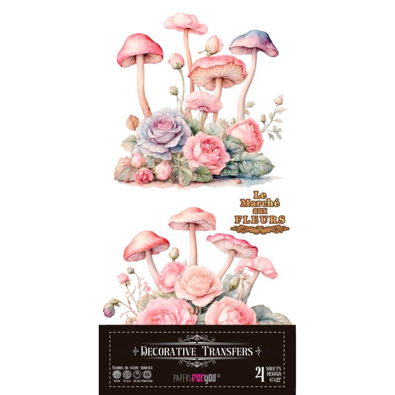 Blushrooms. Decorative Transfers 15x30cm 6″x 12″. 4 Hojas. PFY-14627. Los mejores productos en L'aura Bella, tu tienda online