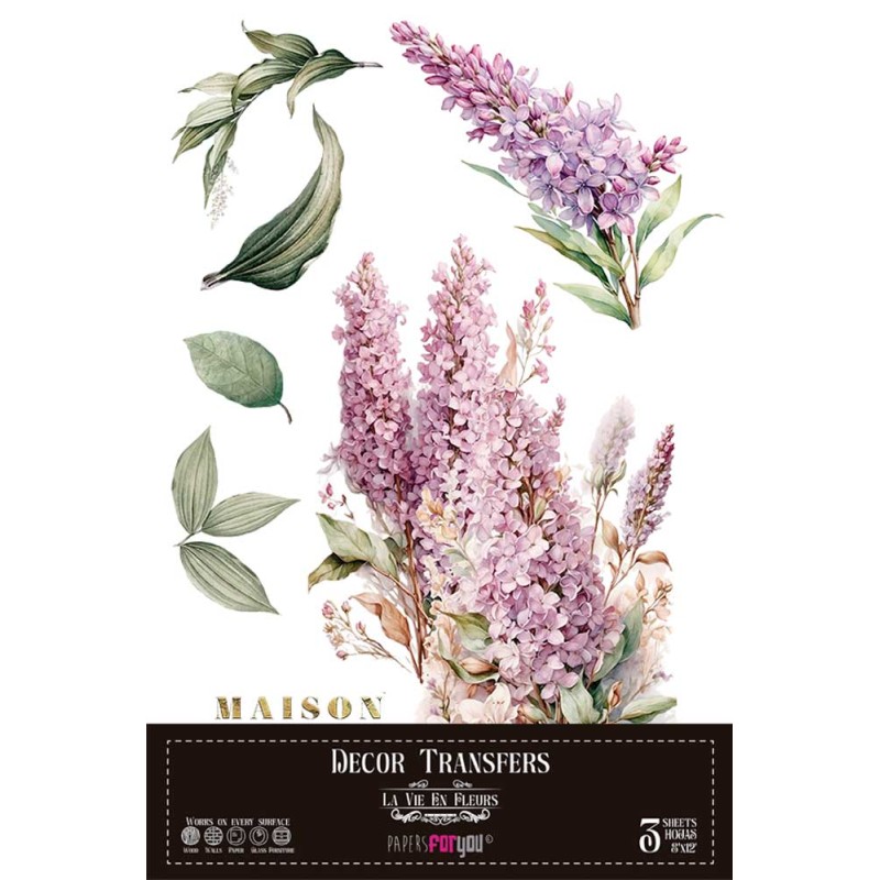 Lilacs. Decorative Transfers 20x30cm 8″x 12″. 3 Hojas. PFY-14811. Los mejores productos en L'aura Bella, tu tienda online