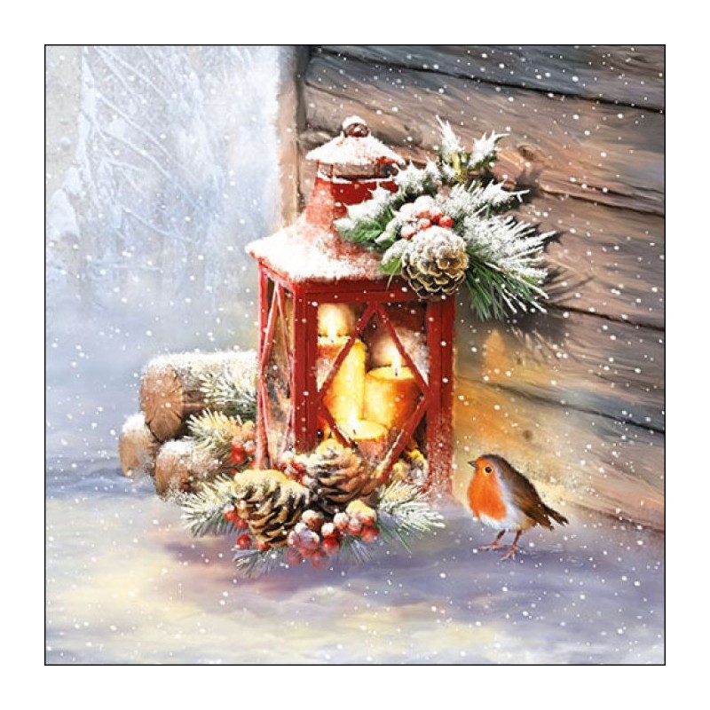 Servilleta para decoupage: Robin by lantern. 33315340. Los mejores productos en L'aura Bella, tu tienda online
