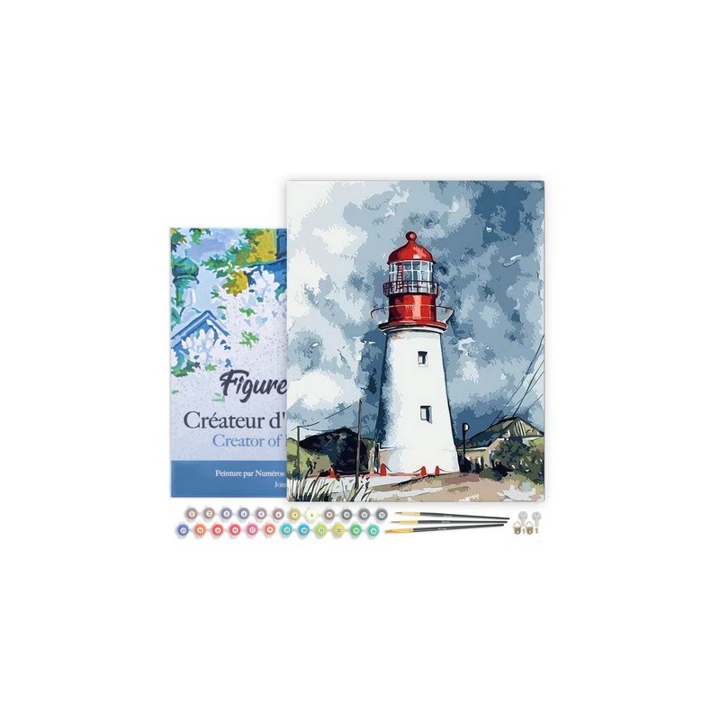Kit Pintar por números Faro y cielo tormentoso. PN1858-Y. Figured'Art. Los mejores productos en L'aura Bella tu tienda online
