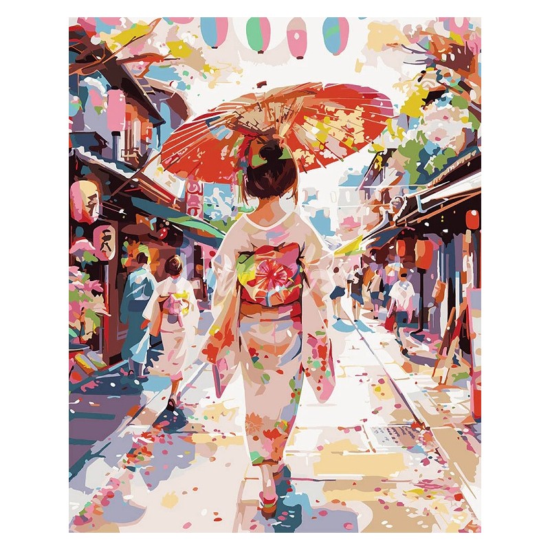 Kit Pintar por números Chica con Yukata, japón. FA10576-Y. Figured'Art. Los mejores productos en L'aura Bella tu tienda online