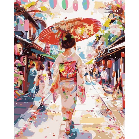 Kit Pintar por números Chica con Yukata, japón. FA10576-Y. Figured'Art. Los mejores productos en L'aura Bella tu tienda online