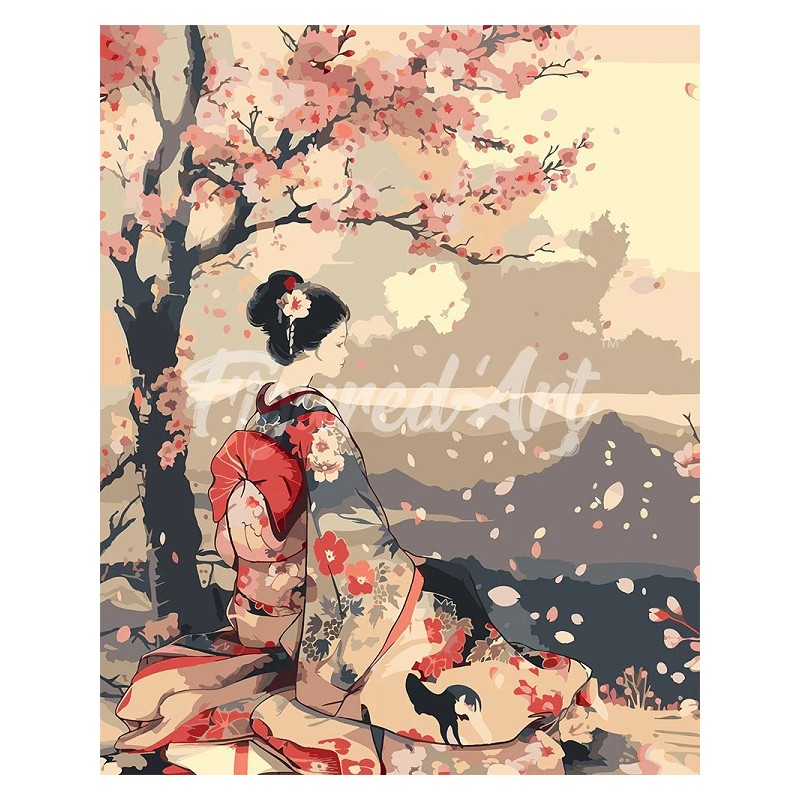 Kit Pintar por números Geisha y cerezos en flor. FA10580-Y. Figured'Art. Los mejores productos en L'aura Bella tu tienda online