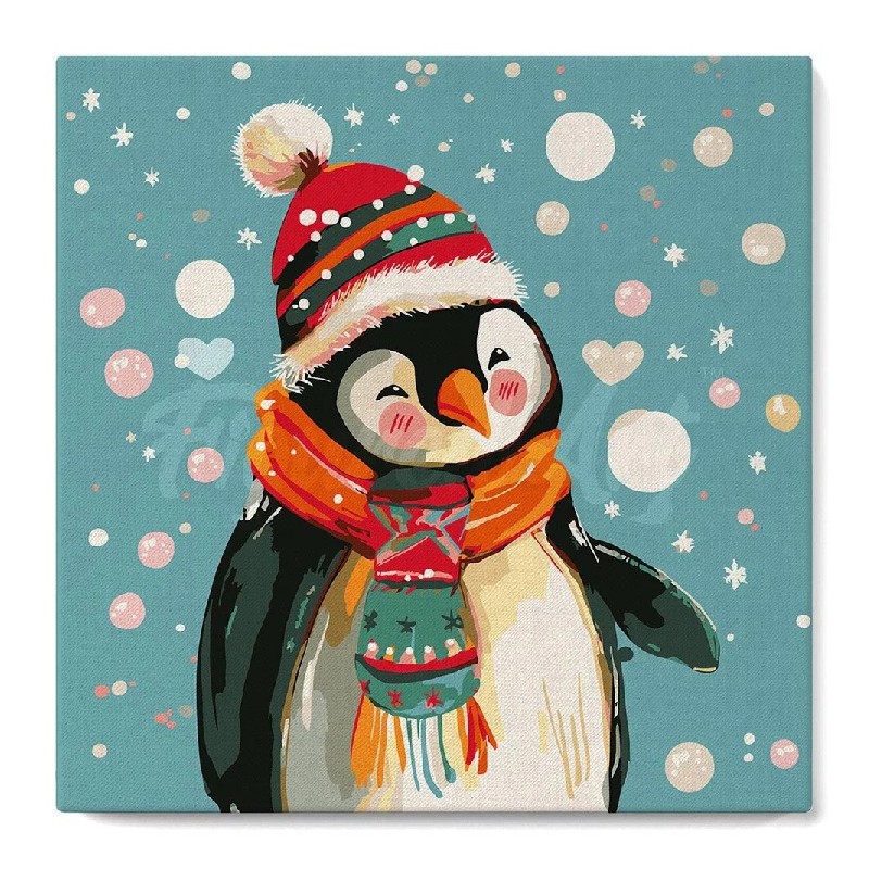 Kit Pintar por números MINI: Pingüino Feliz. SFA269-Y. Figured'Art. Los mejores productos en L'aura Bella tu tienda online