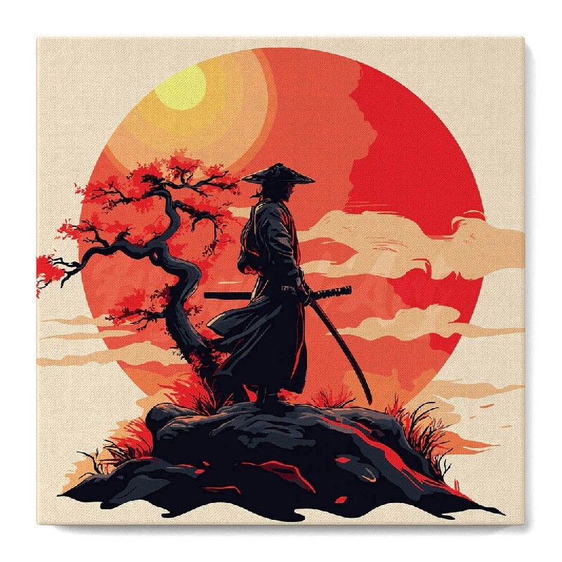 Kit Pintar por números MINI: Samurái al atardecer. SFA308-Y. Figured'Art. Los mejores productos en L'aura Bella tu tienda online