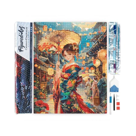 Kit Diamond Painting: Niña con kimono en Festival Faroles. DPFA10575. Los mejores productos en L'aura Bella tu tienda online
