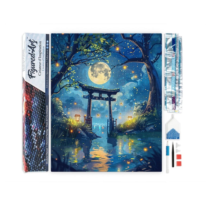Kit Diamond Painting: Torii, luna y luciernagas. DPFA10568. Los mejores productos en L'aura Bella tu tienda online