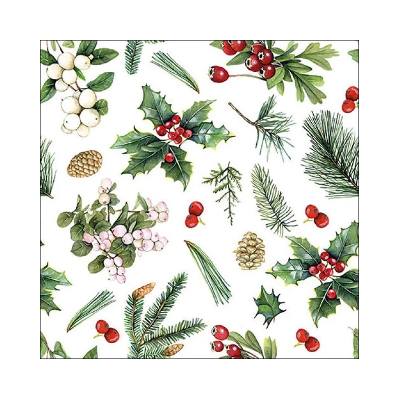 Servilleta para decoupage: Winter Greenery White. 33316495. Los mejores productos en L'aura Bella, tu tienda online