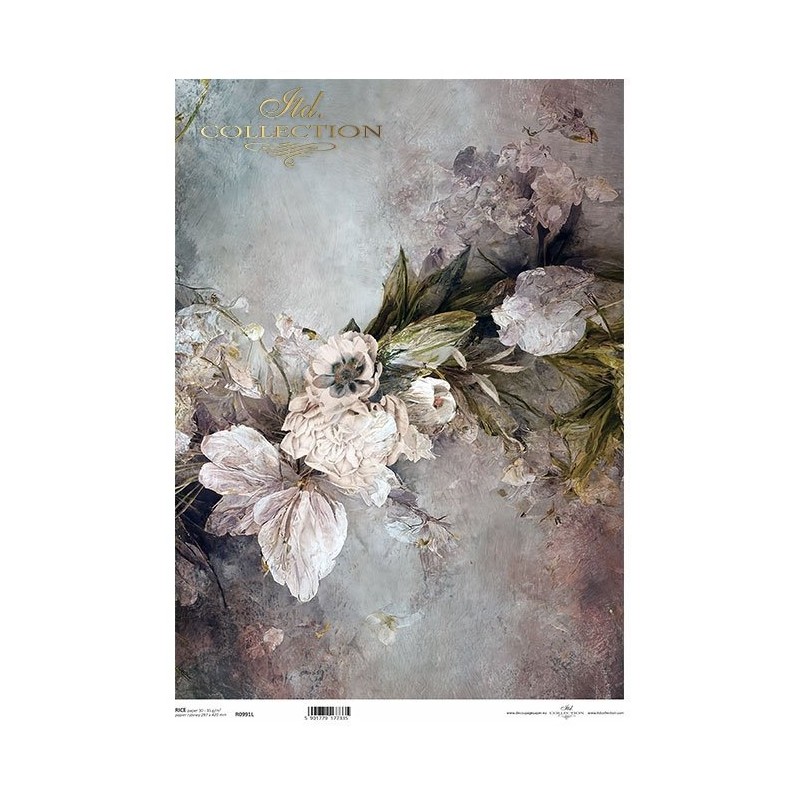 Flores Blancas. Papel de arroz A3. Decoupage. ITD Collection. R0991L. Los mejores productos en L'aura Bella, tu tienda online