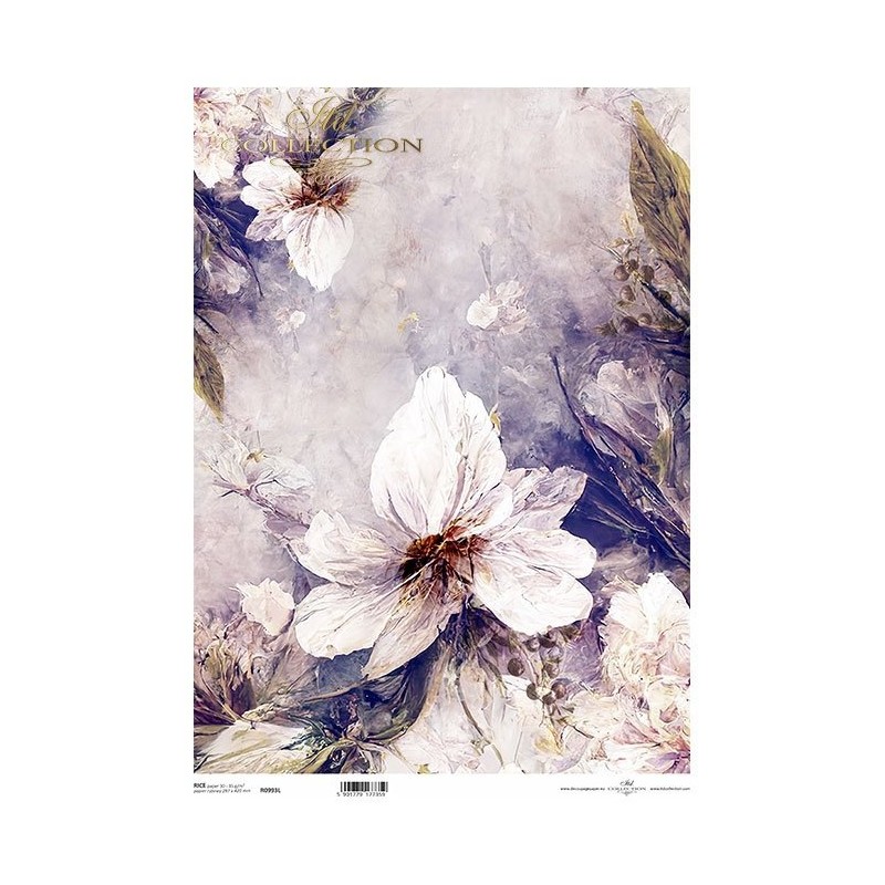 Flores Blancas. Papel de arroz A3. Decoupage. ITD Collection. R0993L. Los mejores productos en L'aura Bella, tu tienda online