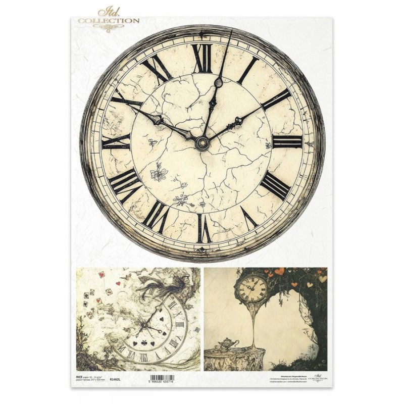 Relojes. Alicia. Papel de arroz A3. Decoupage. ITD Collection. R1462L. Los mejores productos en L'aura Bella, tu tienda online