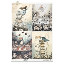 Tomando té, 4 imágenes. Alicia. Papel arroz A3. Decoupage. ITD. R1472L. Los mejores productos en L'aura Bella, tu tienda online