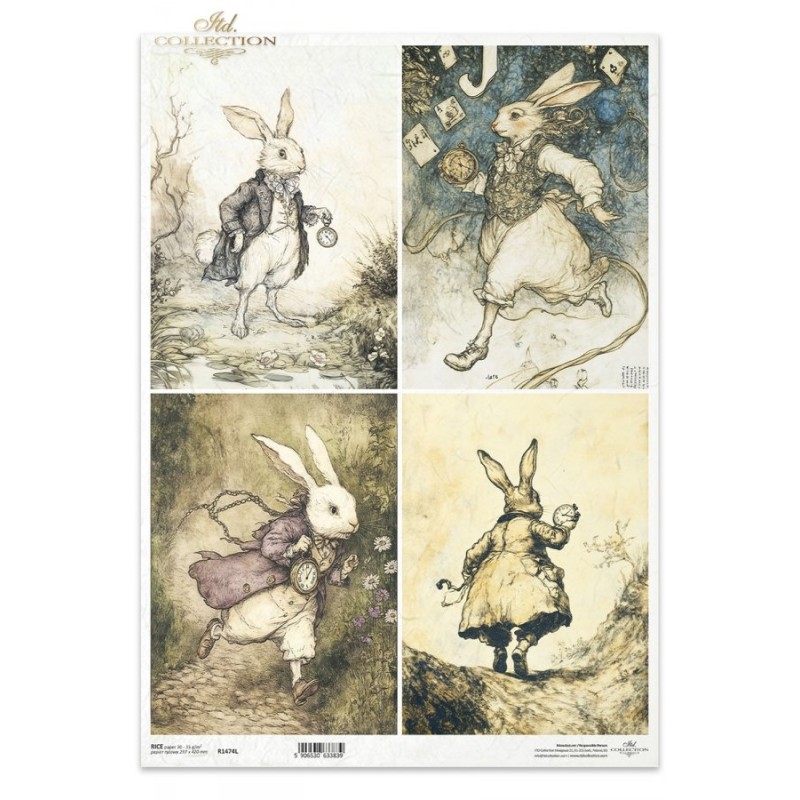 El Conejo blanco. Alicia. Papel arroz A3. Decoupage. ITD. R1474L. Los mejores productos en L'aura Bella, tu tienda online