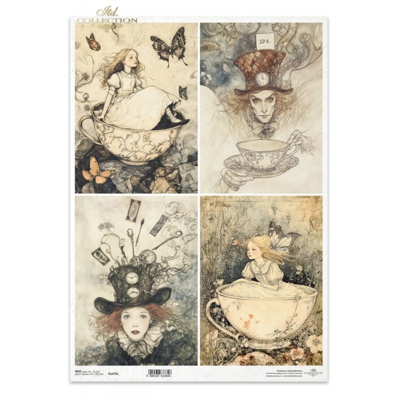Alicia y el sombrerero loco. Papel arroz A3. Decoupage. ITD. R1475L. Los mejores productos en L'aura Bella, tu tienda online