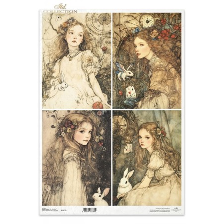 Alicia y el Conejo blanco. Papel arroz A3. Decoupage. ITD. R1477L. Los mejores productos en L'aura Bella, tu tienda online
