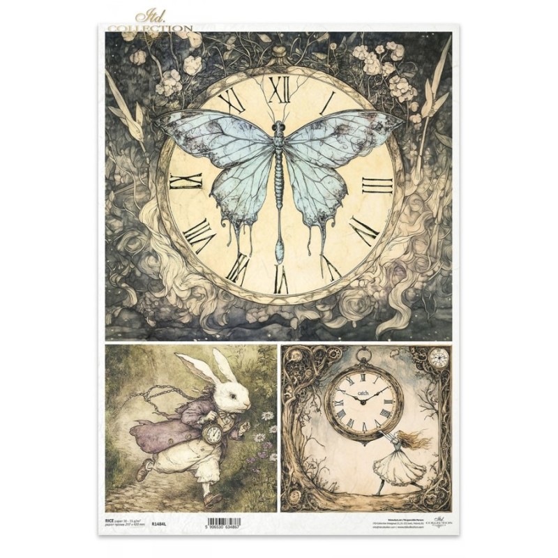 Reloj y libélula. Papel arroz A3. Decoupage. ITD. R1484L. Los mejores productos en L'aura Bella, tu tienda online