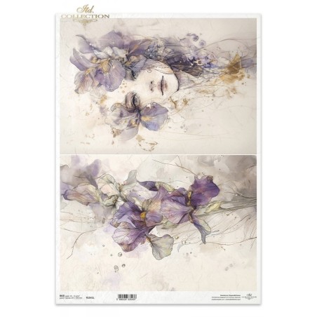 Mujer y flores malvas. Papel arroz A3. Decoupage. ITD. R1541L. Los mejores productos en L'aura Bella, tu tienda online