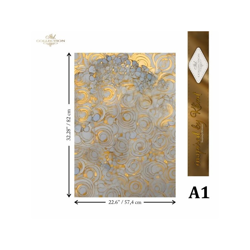 Círculos dorados. Papel de arroz A1 decoupage. ITD Collection. FPA1010. Los mejores productos en L'aura Bella, tu tienda online