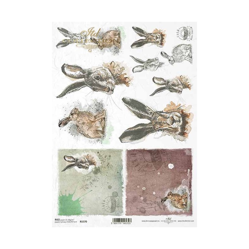 Conejos. Papel de arroz A4 para decoupage ITD Collection. R1570. Los mejores productos en L'aura Bella, tu tienda online
