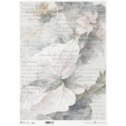 Texto y flores. Papel de arroz A3 decoupage. ITD Collection. R0996L. Los mejores productos en L'aura Bella, tu tienda online