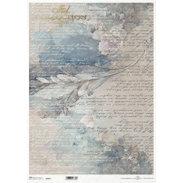 Escritura y flores. Papel de arroz A3 decoupage. ITD Collection. R0997L. Los mejores productos en L'aura Bella, tu tienda online