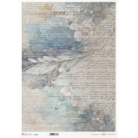 Escritura y flores. Papel de arroz A3 decoupage. ITD Collection. R0997L. Los mejores productos en L'aura Bella, tu tienda online