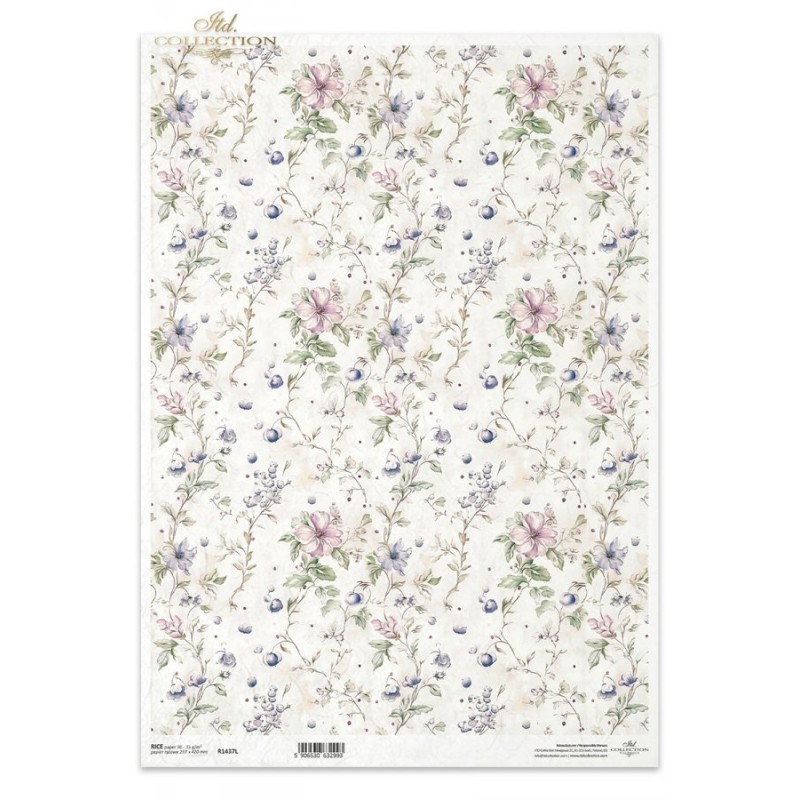 Flores y bayas. Papel de arroz A3 decoupage. ITD Collection. R1437L. Los mejores productos en L'aura Bella, tu tienda online