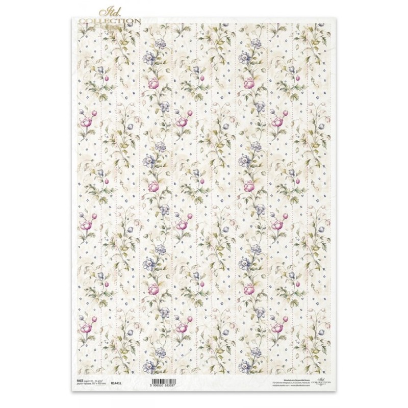 Cenefas de flores. Papel de arroz A3 decoupage. ITD Collection. R1441L. Los mejores productos en L'aura Bella, tu tienda online