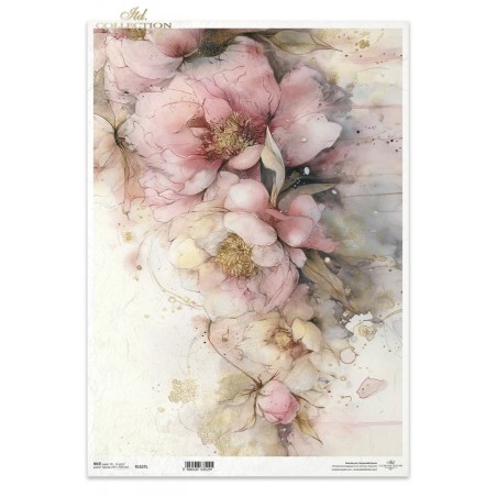 Peonías rosas. Papel de arroz A3 decoupage. ITD Collection. R1527L. Los mejores productos en L'aura Bella, tu tienda online