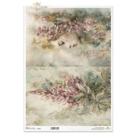 Mujer y lupinos. Papel de arroz A3 decoupage. ITD Collection. R1532L. Los mejores productos en L'aura Bella, tu tienda online