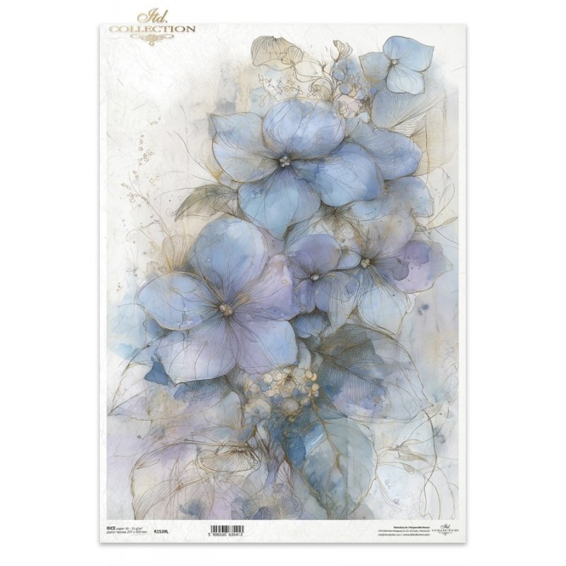 Hortensias. Papel de arroz A3 decoupage. ITD Collection. R1539L. Los mejores productos en L'aura Bella, tu tienda online