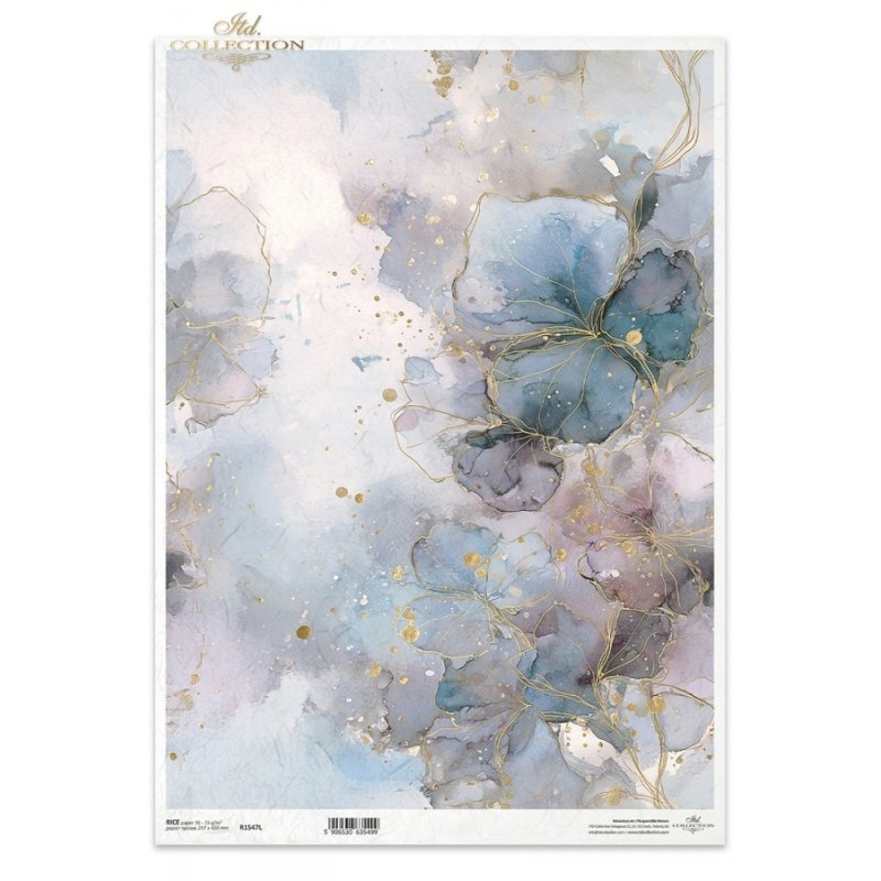 Flores con dorado. Papel de arroz A3 decoupage. ITD Collection. R1547L. Los mejores productos en L'aura Bella, tu tienda online