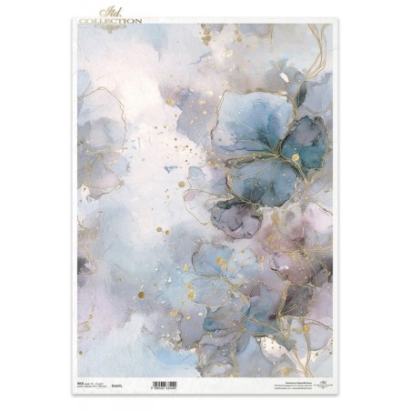 Flores con dorado. Papel de arroz A3 decoupage. ITD Collection. R1547L. Los mejores productos en L'aura Bella, tu tienda online