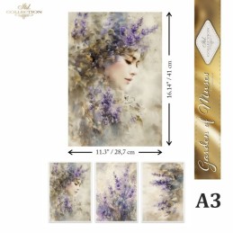 Mujer y lavandas. 3 papel arroz A3  decoupage. ITD Collection. FPA3019. Los mejores productos en L'aura Bella, tu tienda online